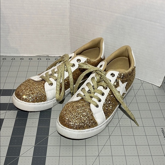 Gold Glitter Women's Sneakers - Picture 1 of 9